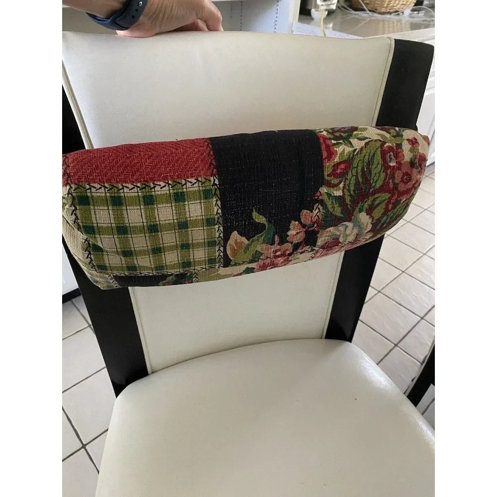 Vintage Lumbar Pillow Hook and Loop Back Strap Floral Patchwork Fabric 16